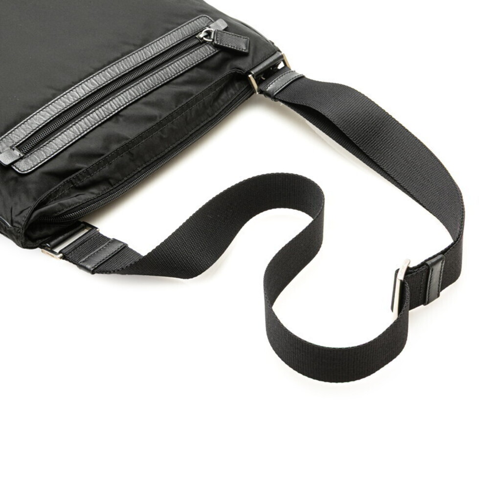 Prada Saffiano Triangle Logo Plate Crossbody Bag Black - Picture 4 of 10